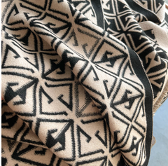 LA FERANI Cashmere Scarf 200x70 Beige Black Business Style  Wool Shawl Wrap Pashmina S36
