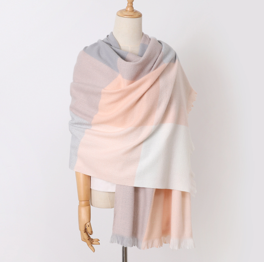LA FERANI Cashmere Scarf 200x70 Beige White Business Style  Wool Shawl Wrap Pashmina S39