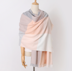 LA FERANI Cashmere Scarf 200x70 Beige White Business Style  Wool Shawl Wrap Pashmina S39