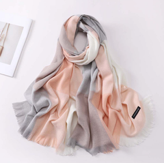 LA FERANI Cashmere Scarf 200x70 Beige White Business Style  Wool Shawl Wrap Pashmina S39