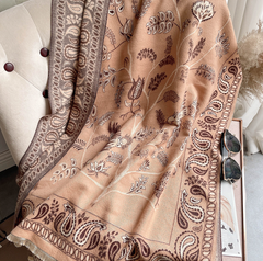 LA FERANI Cashmere Scarf 200x70 Beige Vintage Stole  Wool Shawl Wrap Pashmina S44
