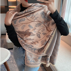 LA FERANI Cashmere Scarf 200x70 Beige Vintage Stole  Wool Shawl Wrap Pashmina S44