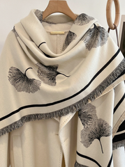LA FERANI Cashmere Scarf 130x130 Black Beige Wool Blanket Shawl Wrap Pashmina S47