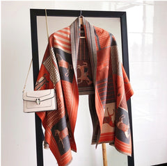 LA FERANI Cashmere Scarf 180x65 Purple Horse Print Wool Shawl Wrap Stole Pashmina S5