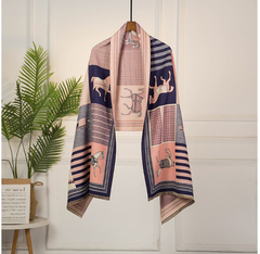 Cashmere Scarf 180x65 Purple Horse Print Wool Shawl Wrap Stole Pashmina N100
