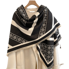 Cashmere Scarf 130x130 Black Beige Wool Blanket Shawl Wrap Pashmina S52