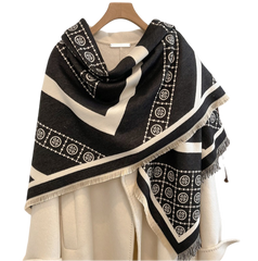 Cashmere Scarf 130x130 Black White Winter Wool Blanket Shawl Wrap Pashmina S42