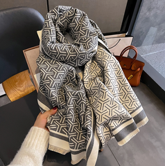 Cashmere Scarf 185x70 Grey White Grey Wool Winter Spring Shawl Wrap Pashmina S53