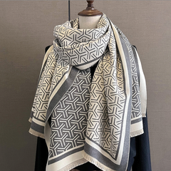 Cashmere Scarf 185x70 Grey White Grey Wool Winter Spring Shawl Wrap Pashmina S53