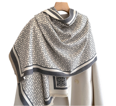 Cashmere Scarf 185x70 Grey White Grey Wool Winter Spring Shawl Wrap Pashmina S53