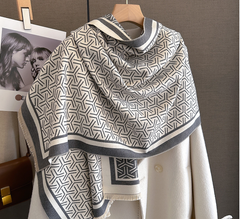 Cashmere Scarf 185x70 Grey White Grey Wool Winter Spring Shawl Wrap Pashmina S53