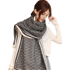 Cashmere Scarf 185x70 Black White Wool Winter Spring Shawl Wrap Pashmina S53