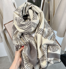 LA FERANI Cashmere Scarf 180x70 Grey Beige Wool Business Style Shawl Wrap Pashmina S60