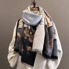 LA FERANI Cashmere Scarf 180x60 orchids flowers beige black Wool Business Style Shawl Wrap Pashmina S63