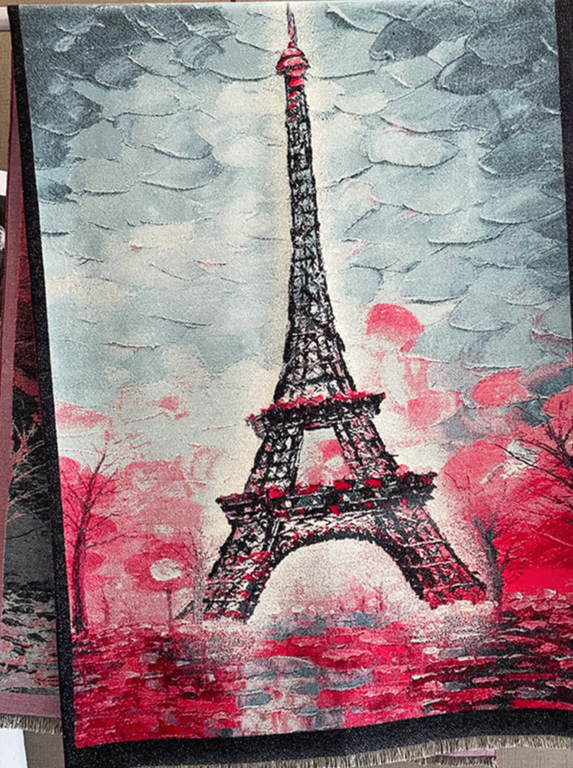 LA FERANI Cashmere Scarf 180x60 Paris Eiffel Tower rose black Wool Business Style Shawl Wrap Pashmina S64