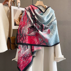 Cashmere Scarf 180x60 Paris Eiffel Tower rose black Wool Business Style Shawl Wrap Pashmina S64