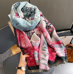 Cashmere Scarf 180x60 Paris Eiffel Tower rose black Wool Business Style Shawl Wrap Pashmina S64