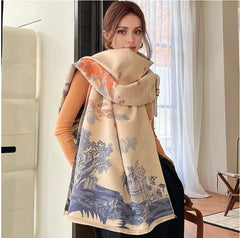 Cashmere Scarf 185x65 flowers Beige Asian Style Wool Business Style Shawl Wrap Pashmina S67