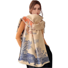 Cashmere Scarf 185x65 flowers Beige Asian Style Wool Business Style Shawl Wrap Pashmina S67