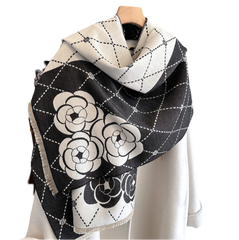 Cashmere Scarf 185x65 Black White Asian Style Wool Business Style Shawl Wrap Pashmina S69