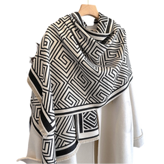 Cashmere Scarf 185x65 Black White Style Wool Business Style Shawl Wrap Pashmina S74