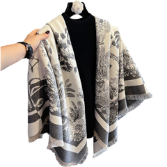 Cashmere Scarf 130x130 Grey White Wool Blanket Shawl Wrap Pashmina S75