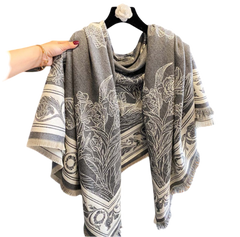 Cashmere Scarf 130x130 Grey Beige Wool Blanket Shawl Wrap Pashmina S76