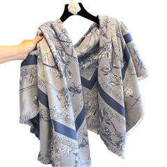 Cashmere Scarf 130x130 Grey Blue Wool Blanket Shawl Wrap Pashmina S78