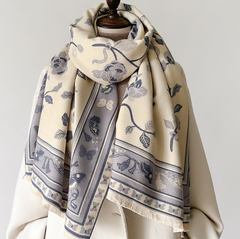 Cashmere Scarf 185x65 Grey Beige Style Wool Business Style Shawl Wrap Pashmina S79