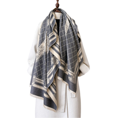 Cashmere Scarf 185x65 black beige Paris Eiffel Tower Style Wool Business Style Shawl Wrap Pashmina S83