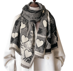 Cashmere Scarf 185x65 black beige heart love Style Wool Business Style Shawl Wrap Pashmina S85