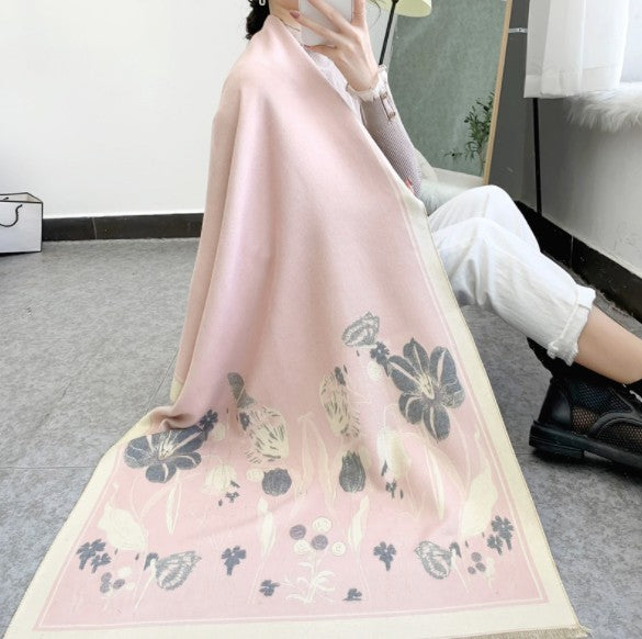 LA FERANI Cashmere Scarf 180x65 Rose Wool Shawl Wrap Stole Pashmina S9