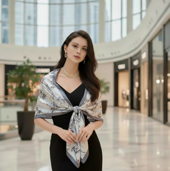 180x90 Silk Scarf business Style black beige Stole Shawl Foulard N347