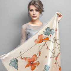 90x90 Silk Scarf white flowers Business Stole Style Foulard Shawl N278