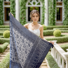 180x90 Beach Scarf Blue white Viscose Wool Stole Foulard Shawl N326