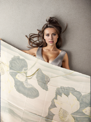 LA FERANI 180x90 Silk Scarf White Turquoise Orchids Beige Silk Stole Shawl Wrap Foulard N154