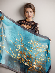 180x90 Silk Scarf Van Gogh Turquoise Silk Stole Shawl Wrap Foulard N94