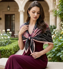 90x90 Seidentuch schwarz blau bunt Korean Stil K5