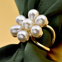 Silk Scarf slide holder ring pin white Pearls Gold Accessory Jewelry R1