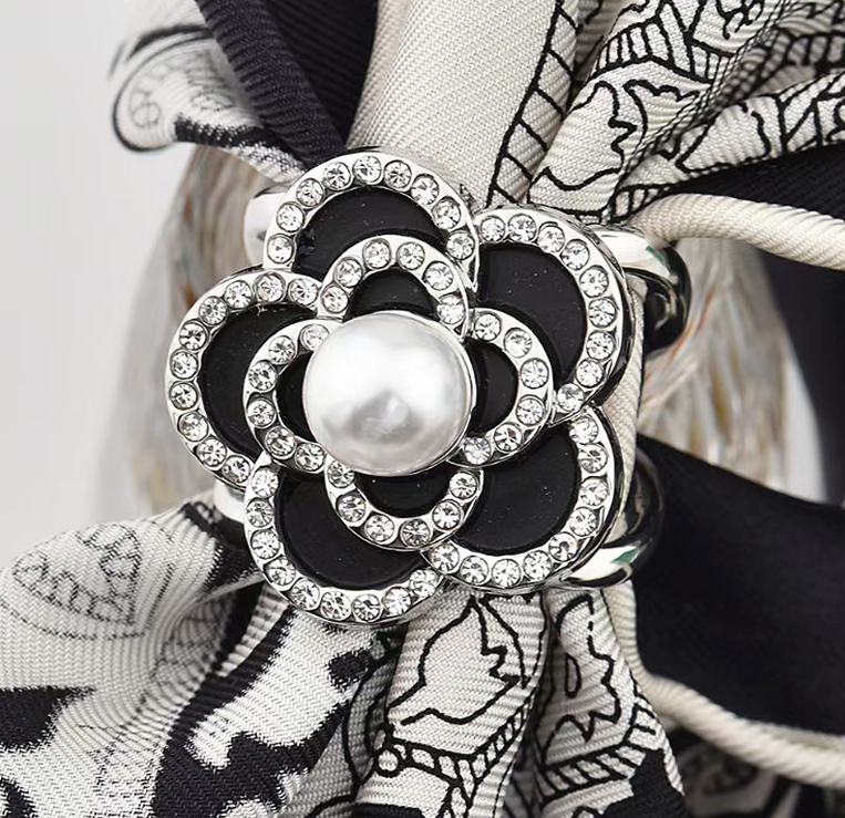 Silk Scarf ring slide holder pin Accessory Jewelry white black R5 – LA  FERANI