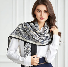 180x90 Silk Scarf business Style White Black Stole Shawl Foulard M2