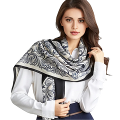 180x90 Silk Scarf business Style White Black Stole Shawl Foulard M2