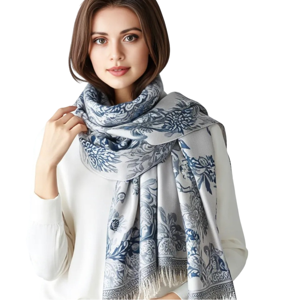 LA FERANI Cashmere Scarf 200x70 White Style Wool Stole Shawl Wrap Pashmina M1