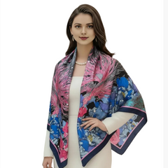 110x110 Seidentuch Seidenschal rosa blau Asian Stil klassisch Y6