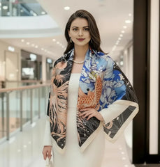 110x110 Seidentuch Seidenschal bunt schwarz blau Asian Stil klassisch Y7
